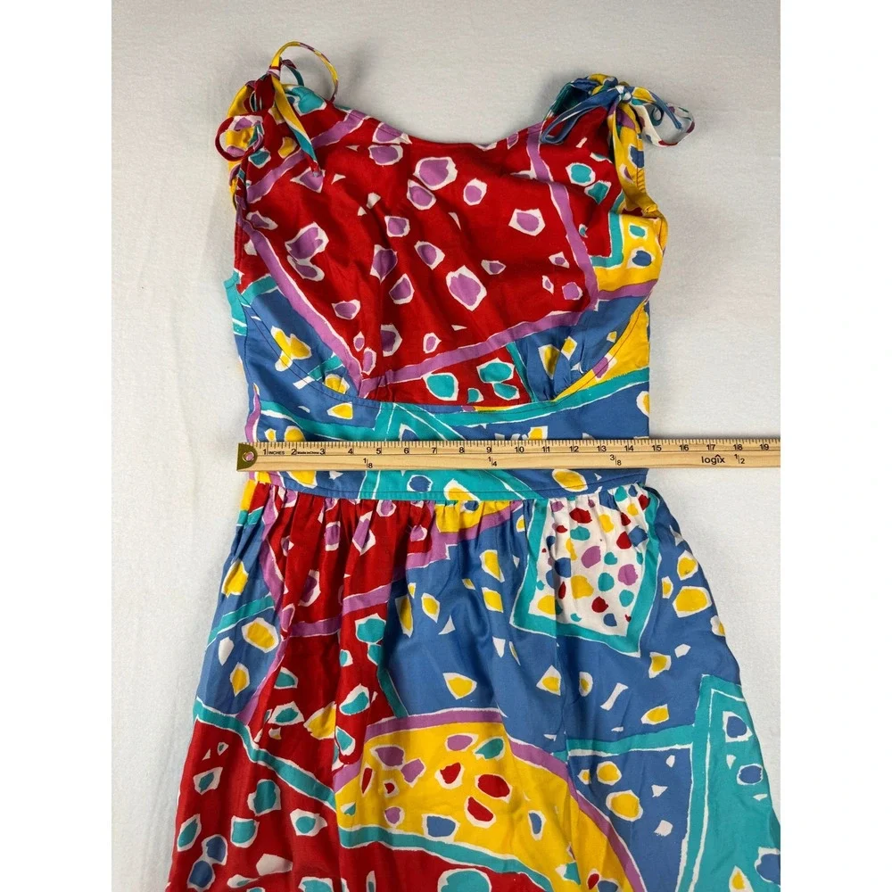 Vintage 80's Jackie Taub Geometric Print Medium Midi Sun Dress Multicolor